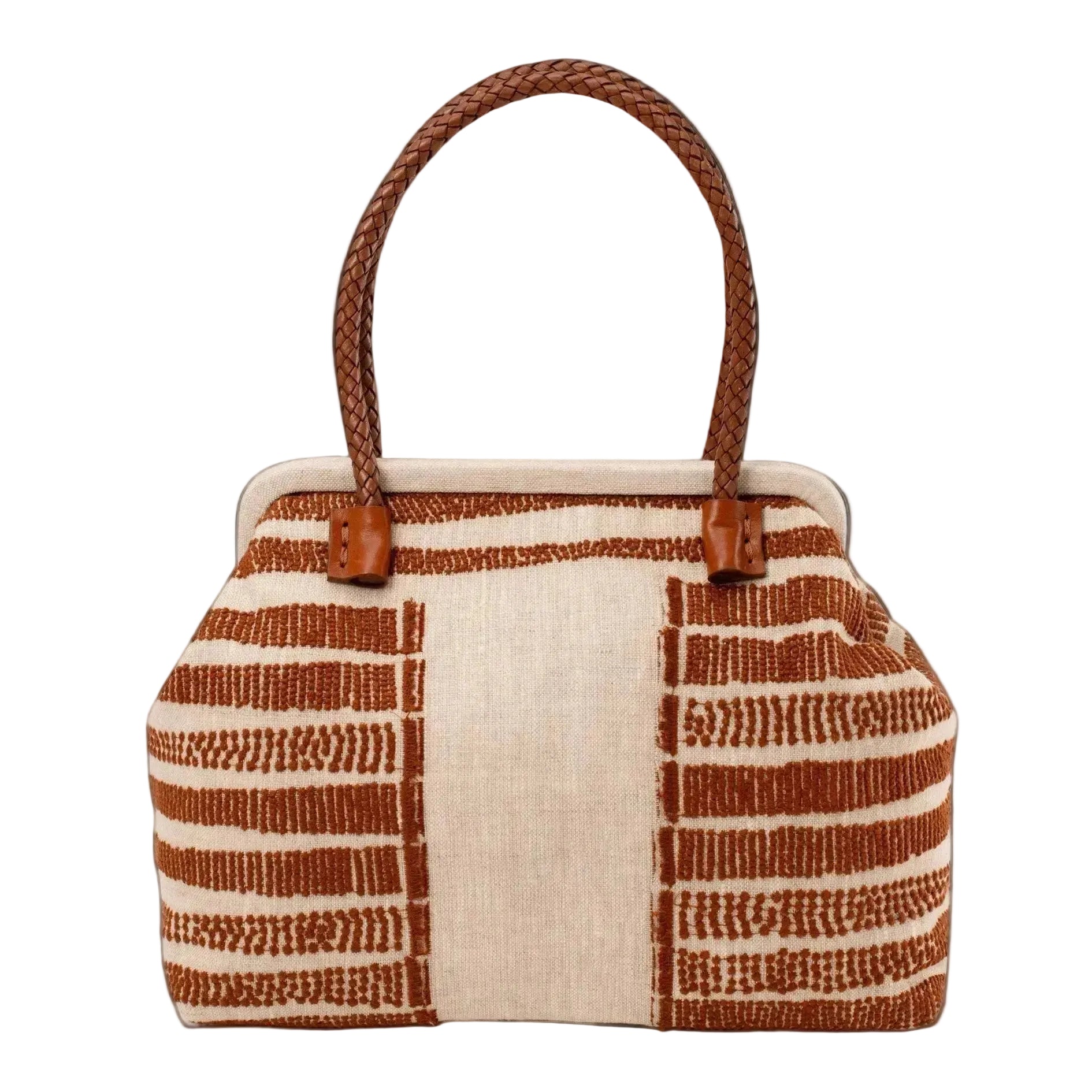 Handbag with brown and beige pattern on a white background